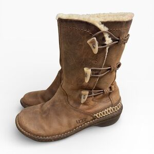UGG Australia Kona Toggle Winter Boots Shearling Tan Leather Size US 7 EU 38